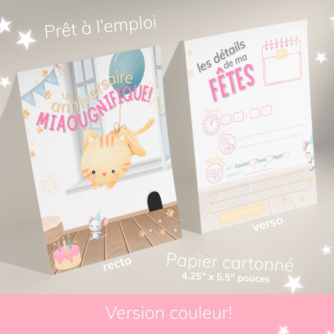 Invitation anniversaire - Thème Chaton