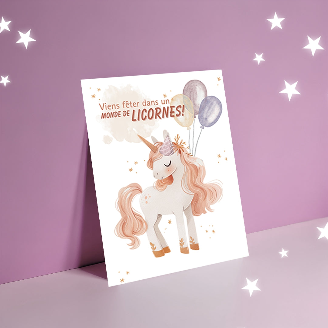 Invitation anniversaire - Thème Licorne