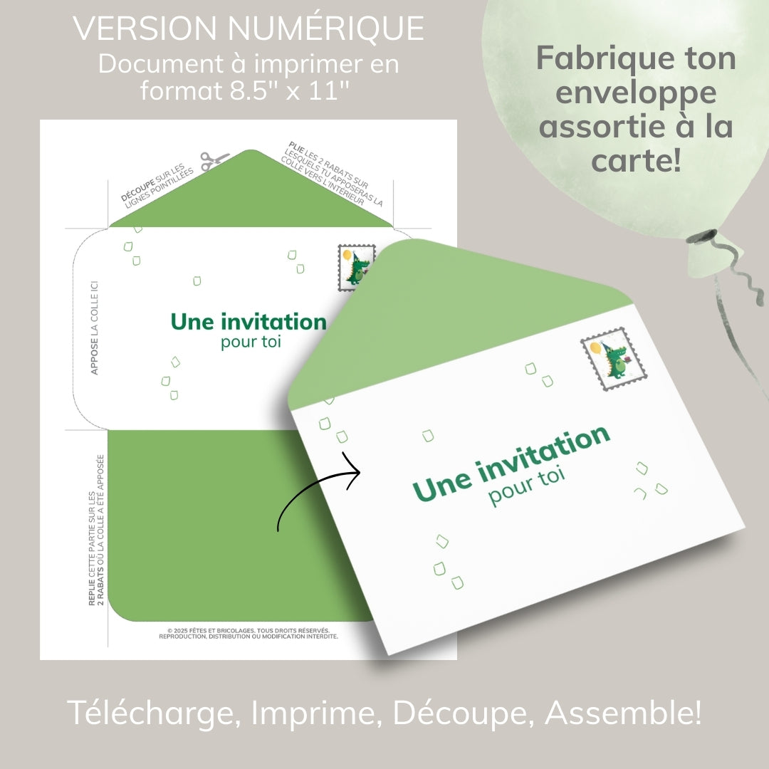 Invitation anniversaire - Thème Crocodile
