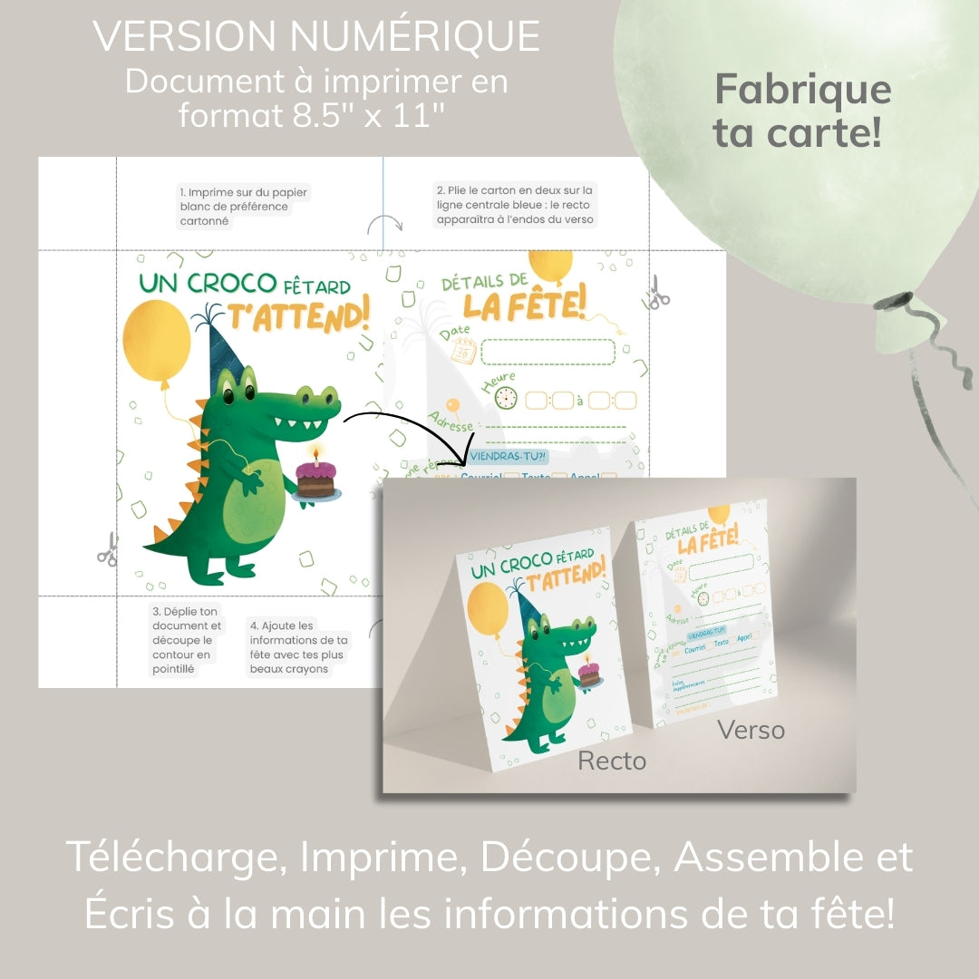 Invitation anniversaire - Thème Crocodile